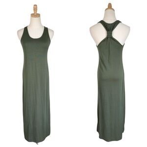 IBEX Bridget Merino Wool Racer Back Sleeveless Maxi Dress Green Sz S *Altered*
